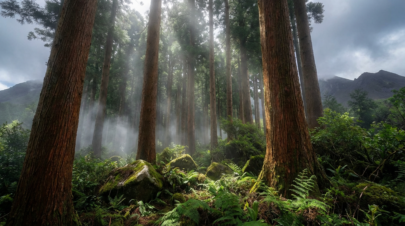 Majestic Cryptomeria japonica forest in the Azores